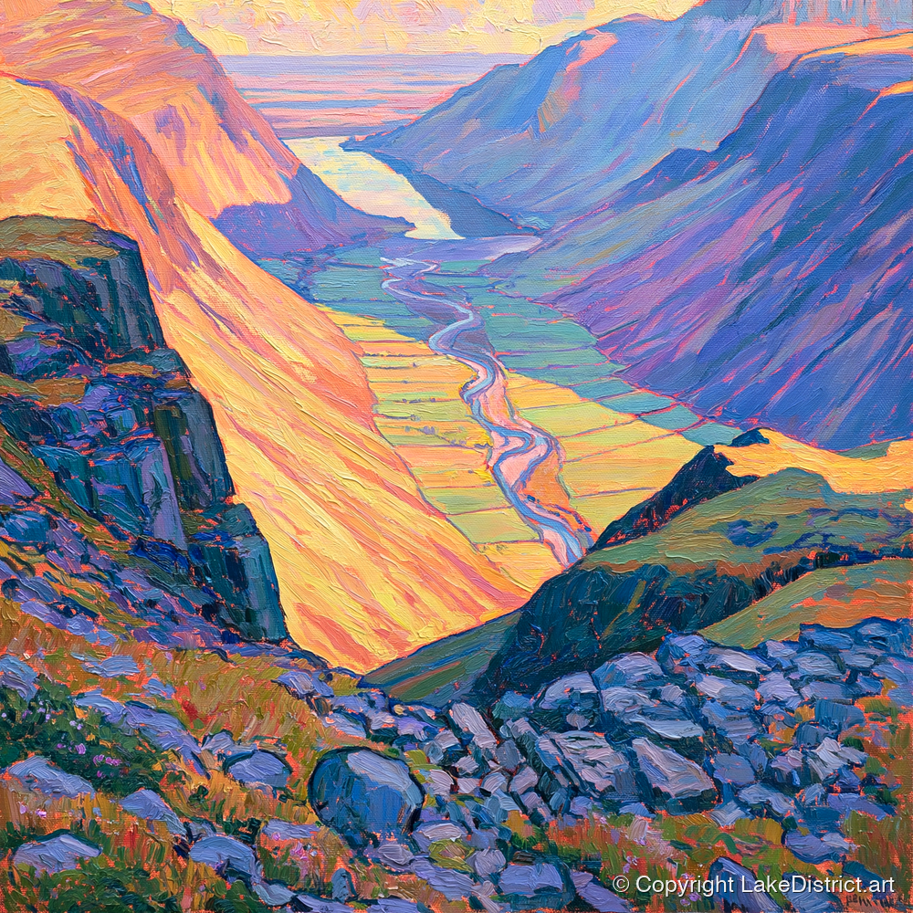 Vibrant Wasdale from Great Gable - lake district fell art print and canvas by Celia Harding A.I