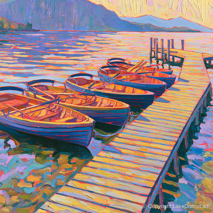 Vibrant Windermere Rowing Boats - lake district lake art print and canvas by Celia Harding A.I