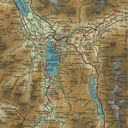 Old Map of the English Lakes by Bartholomew, 1941 – Keswick, Windermere & Ullswater: close-up of the printed map at full size