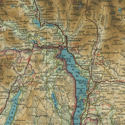 Old Map of the English Lakes by Bartholomew, 1941 – Keswick, Windermere & Ullswater: close-up of the printed map at full size