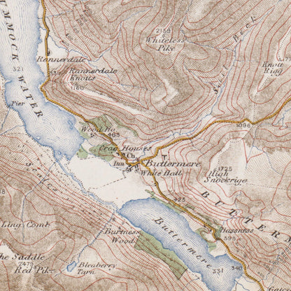 Old Map of Keswick by Ordnance Survey, 1904 – Derwentwater, Buttermere & Helvellyn: close-up of the printed map at full size