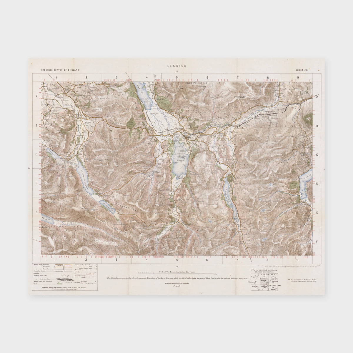 Old Map of Keswick by Ordnance Survey, 1904 – Derwentwater, Buttermere & Helvellyn, unframed old map print
