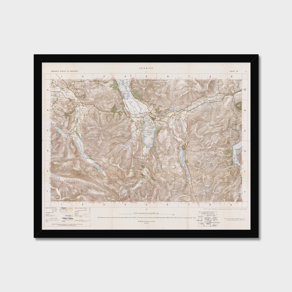Old Map of Keswick by Ordnance Survey, 1904 – Derwentwater, Buttermere & Helvellyn, old map print in a black frame