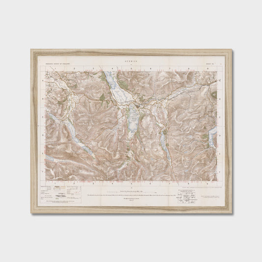 Old Map of Keswick by Ordnance Survey, 1904 – Derwentwater, Buttermere & Helvellyn, old map print in a natural frame