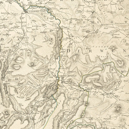 Old Map of Cumberland and the Lake District by Hodskinson & Donald, 1783: close-up of the printed map at full size
