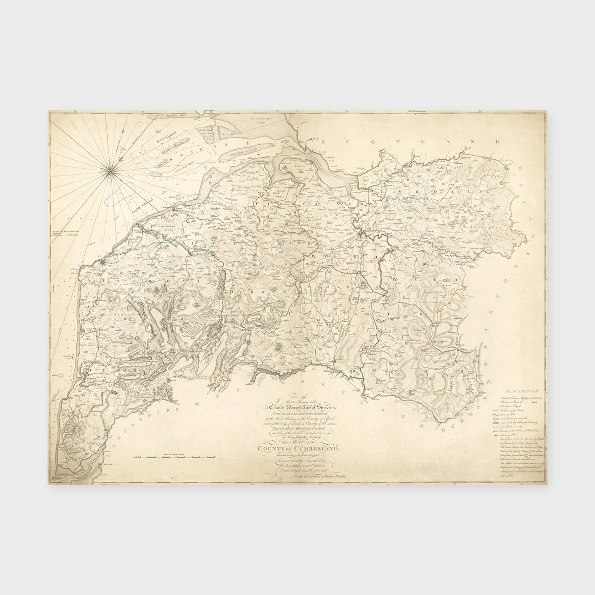 Old Map of Cumberland and the Lake District by Hodskinson & Donald, 1783, unframed old map print