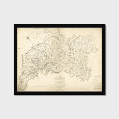Old Map of Cumberland and the Lake District by Hodskinson & Donald, 1783, old map print in a black frame