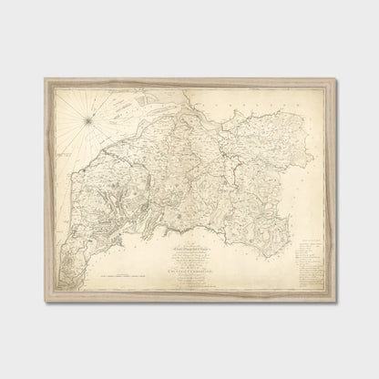 Old Map of Cumberland and the Lake District by Hodskinson & Donald, 1783, old map print in a natural frame