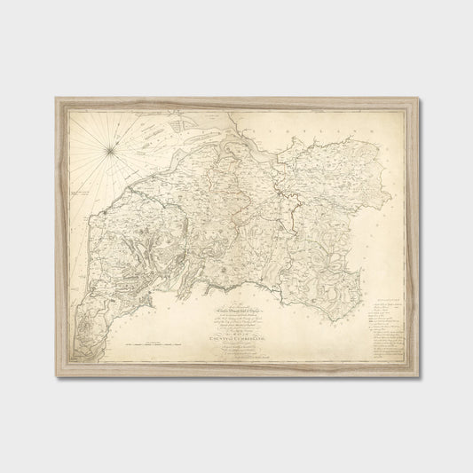 Old Map of Cumberland and the Lake District by Hodskinson & Donald, 1783, old map print in a natural frame