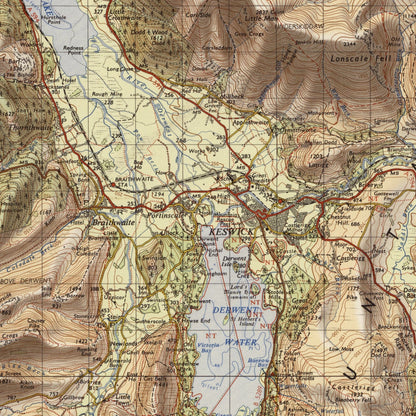 Old Map of the Lake District by Ordnance Survey, 1966 – Scafell Pike, Windermere & Keswick: close-up of the printed map at full size