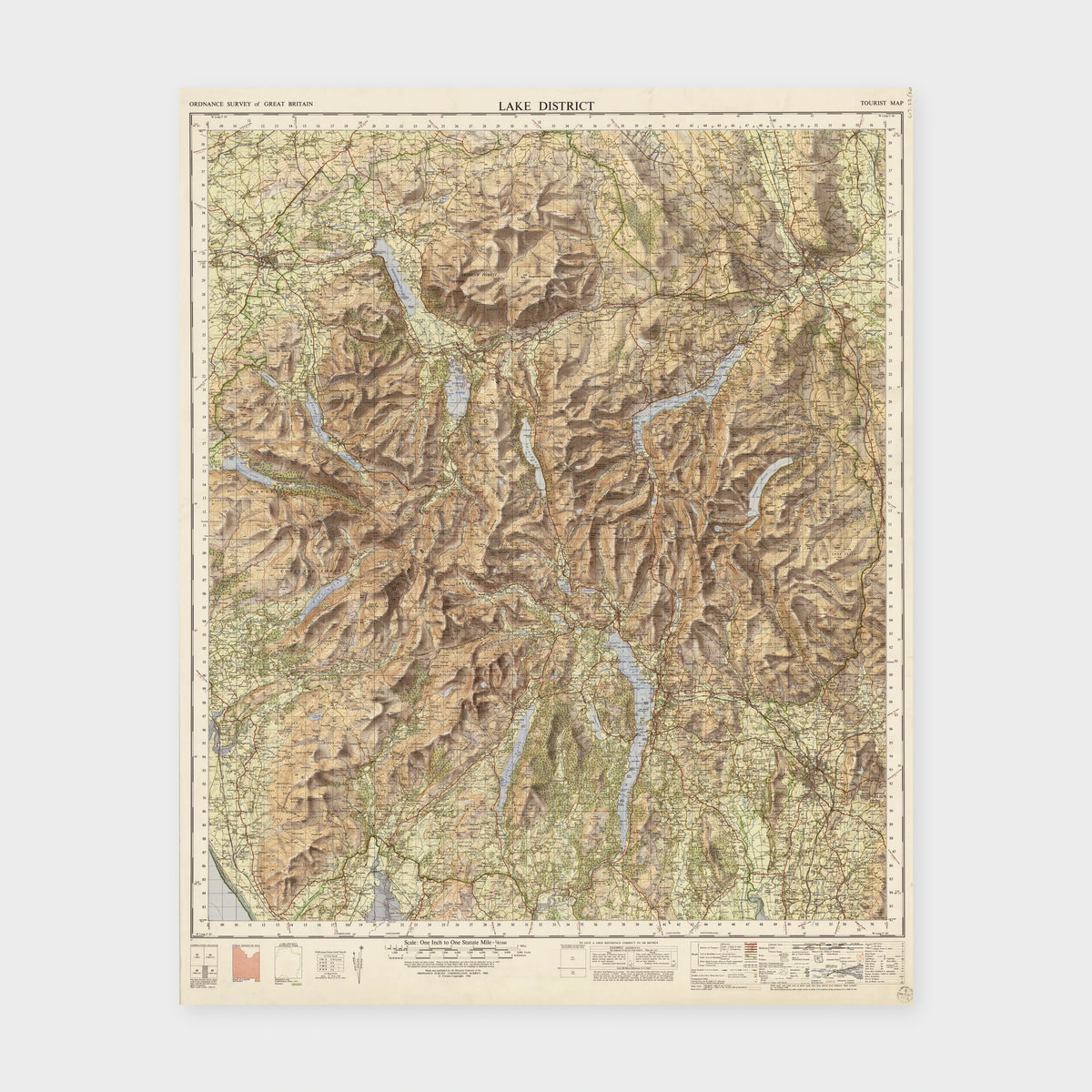 Old Map of the Lake District by Ordnance Survey, 1966 – Scafell Pike, Windermere & Keswick, unframed old map print