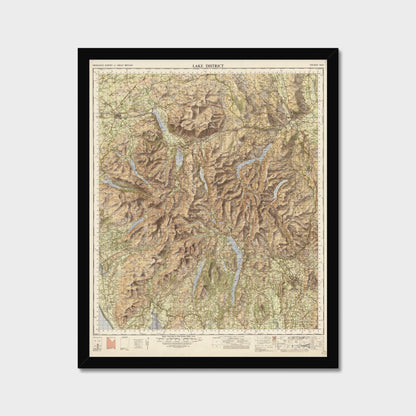 Old Map of the Lake District by Ordnance Survey, 1966 – Scafell Pike, Windermere & Keswick, old map print in a black frame