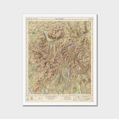 Old Map of the Lake District by Ordnance Survey, 1966 – Scafell Pike, Windermere & Keswick, old map print in a white frame
