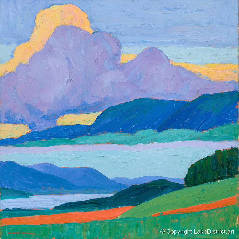 Violet Storm Clouds Over Fells - lake district sky art print and canvas by Marshall Davies A.I