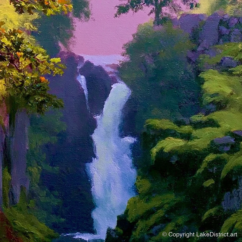 Vivid Aira Force Waterfall - lake district waterfall art print and canvas by Edmund Thatcher A.I