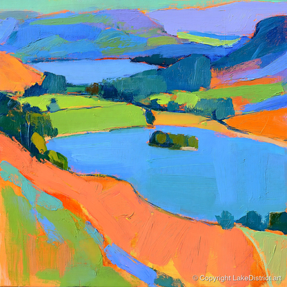 Vivid Bracken Above Grasmere - lake district lake art print and canvas by Simon Prescott A.I