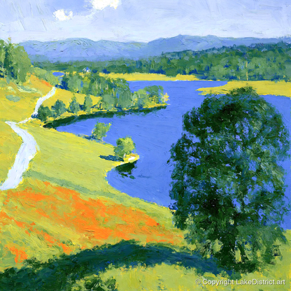 Vivid Colours of Tarn Hows - lake district lake art print and canvas by Hugo Beckett A.I