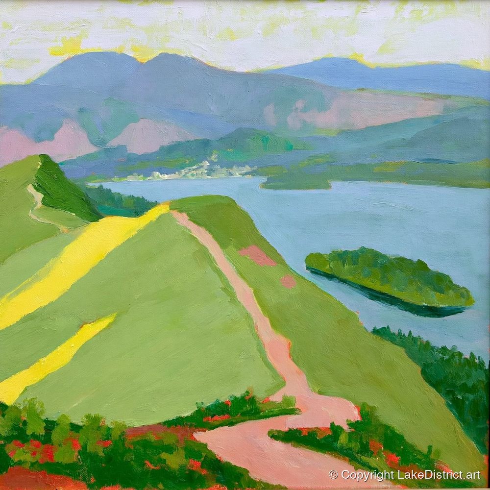 Vivid Derwentwater from Cat Bells - lake district fell art print and canvas by Vivienne Roth A.I