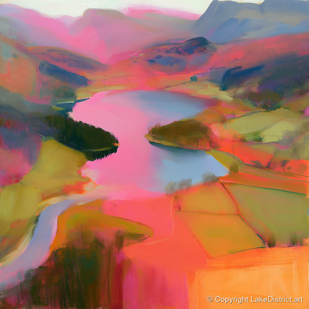 Vivid Elter Water from Above - lake district lake art print and canvas by Rosalind Pierce A.I