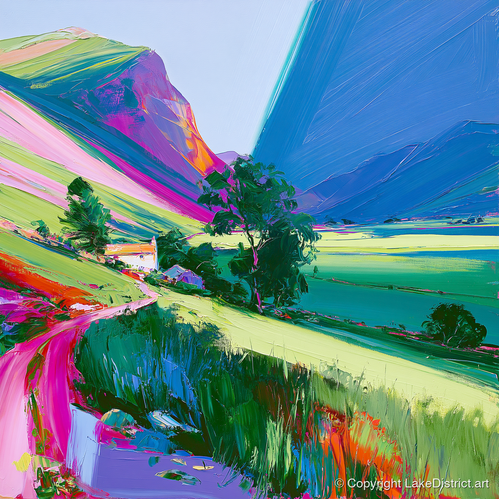Vivid Fells And Green Valley - lake district valley art print and canvas by Julian Mercer A.I
