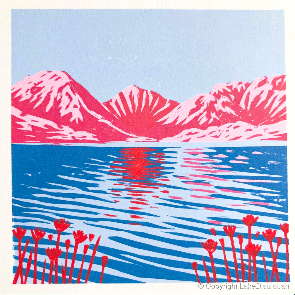 Vivid Fells Over Still Water - lake district lake art print and canvas by Christopher Seaton A.I