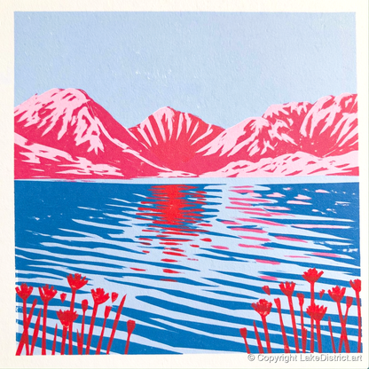 Vivid Fells Over Still Water - lake district lake art print and canvas by Christopher Seaton A.I