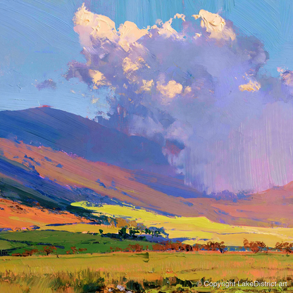 Vivid Fells Under Passing Shower - lake district fell art print and canvas by Oscar Bellamy A.I