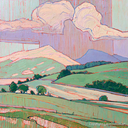 Vivid Fells Under Storm Clouds - lake district sky art print and canvas by Cedric Montgomery A.I