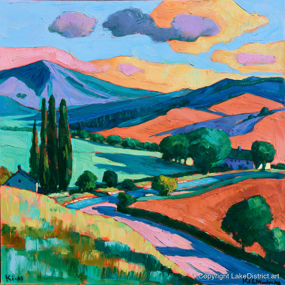 Vivid Golden Light on the Fells - lake district sky art print and canvas by Gideon Wright A.I
