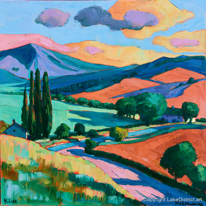 Vivid Golden Light on the Fells - lake district sky art print and canvas by Gideon Wright A.I