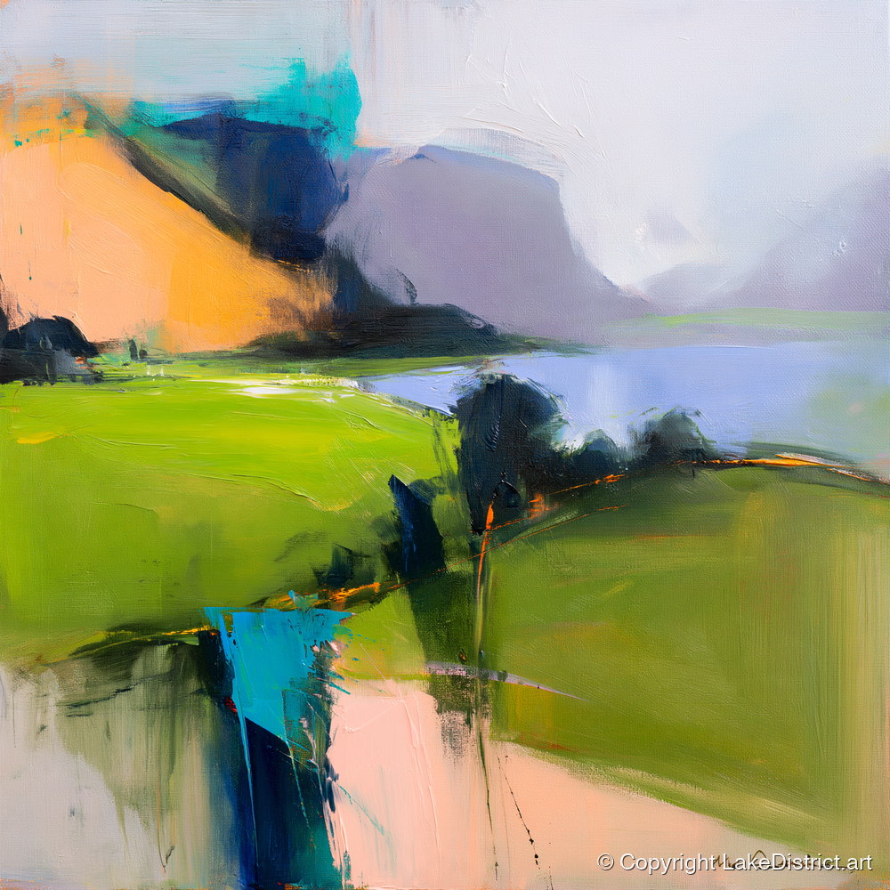 Vivid Green Valley Between Fells - lake district valley art print and canvas by Warren Yates A.I