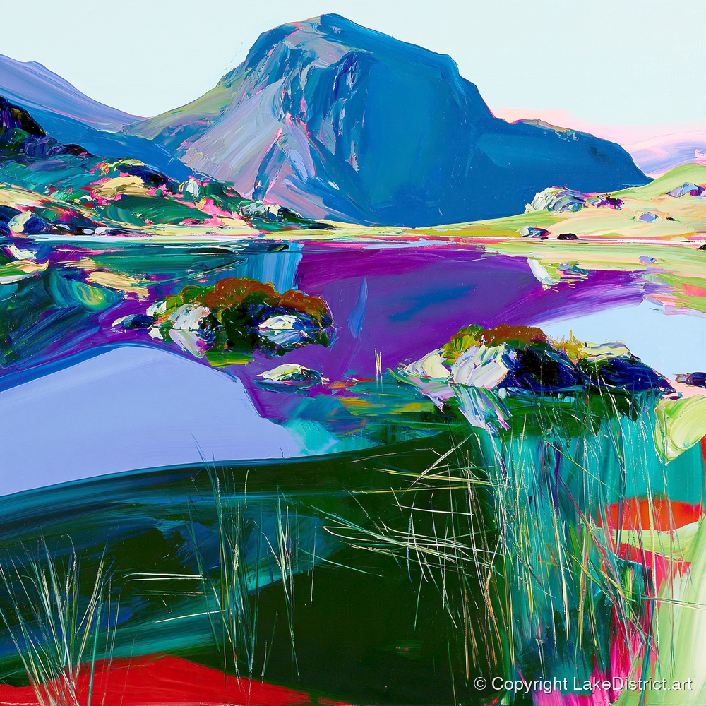 Vivid Haystacks and Dark Tarn - lake district fell art print and canvas by Julian Mercer A.I