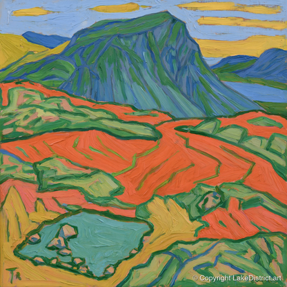Vivid Haystacks Fell and Tarn - lake district fell art print and canvas by Mirabel Carlyle A.I