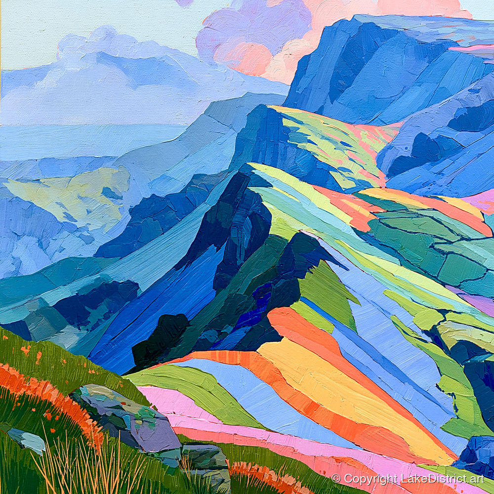 Vivid Hues On Misty Ridge - lake district fell art print and canvas by Sylvia Carmichael A.I