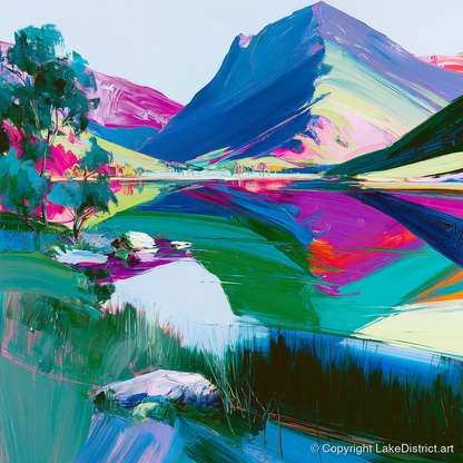 Vivid Lake District Mountain Reflection - lake district fell art print and canvas by Julian Mercer A.I