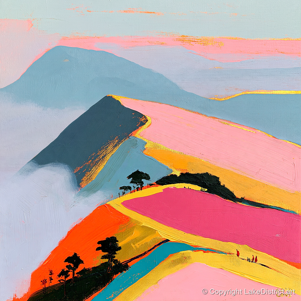 Vivid Misty Fell Ridge - lake district fell art print and canvas by Genevieve Moore A.I