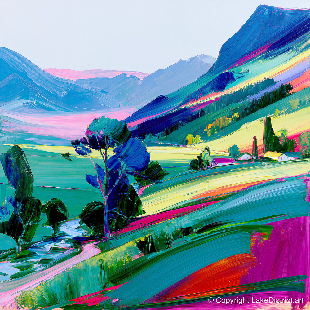 Vivid Morning Mist Valley - lake district sky art print and canvas by Julian Mercer A.I