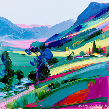 Vivid Morning Mist Valley - lake district sky art print and canvas by Julian Mercer A.I