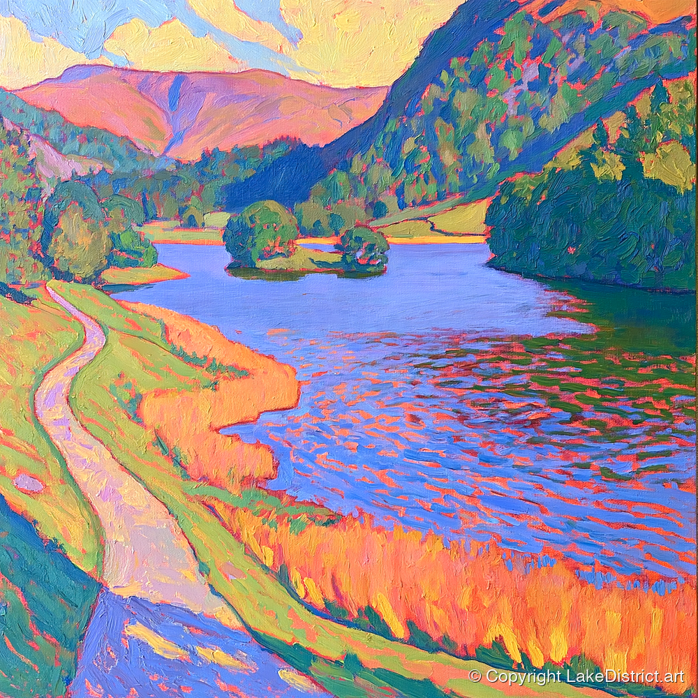 Vivid Path Beside Rydal Water - lake district lake art print and canvas by Celia Harding A.I