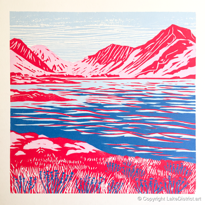 Vivid Red Ennerdale Fells - lake district valley art print and canvas by Christopher Seaton A.I