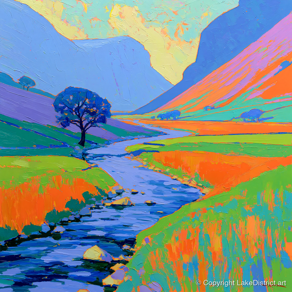 Vivid River In The Valley - lake district waterfall art print and canvas by Jonathan Crawford A.I