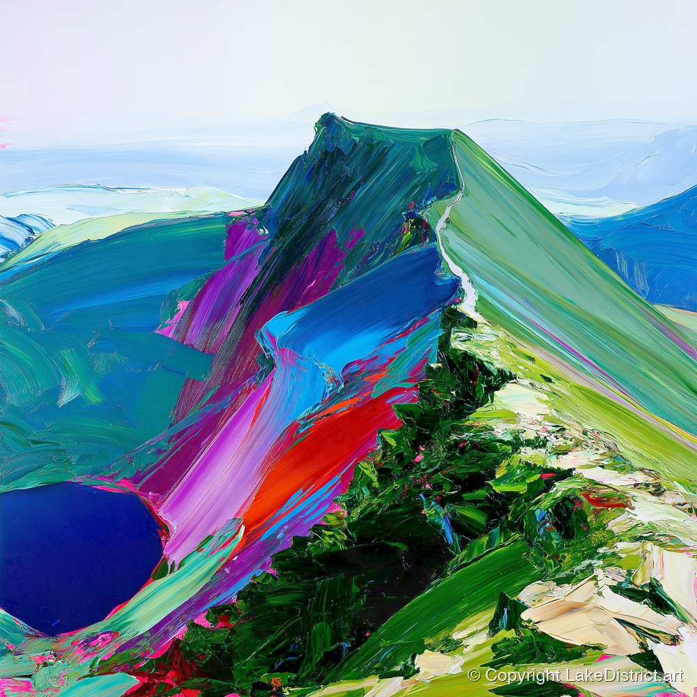 Vivid Striding Edge on Helvellyn - lake district walking art print and canvas by Julian Mercer A.I