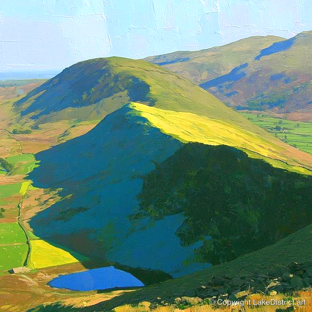 Vivid Sunlight On Beda Fell - lake district fell art print and canvas by Daphne Morley A.I