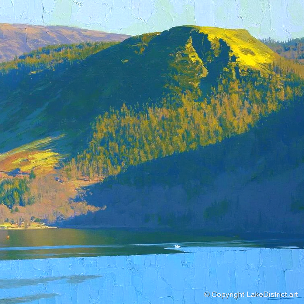 Vivid Sunlight on Walla Crag - lake district fell art print and canvas by Daphne Morley A.I