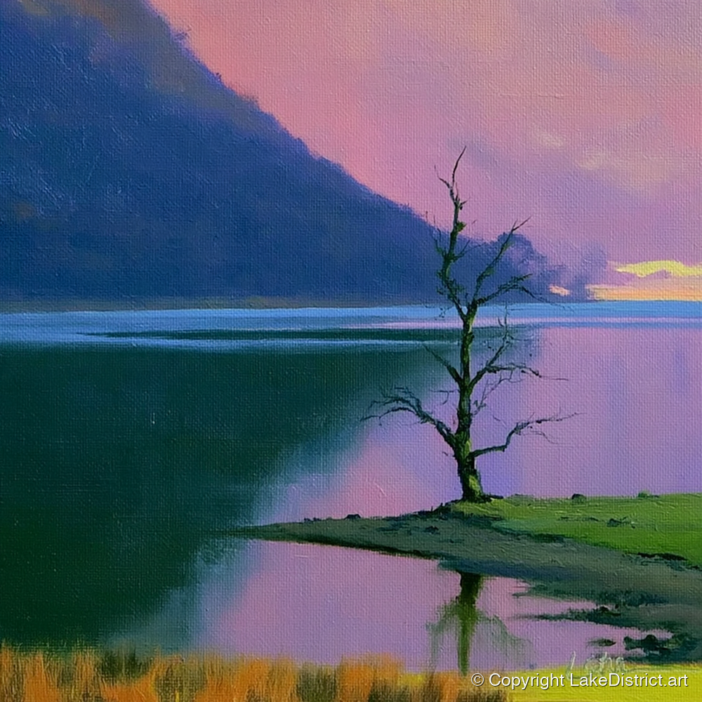 Vivid Sunset Over Bassenthwaite Lake - lake district lake art print and canvas by Edmund Thatcher A.I