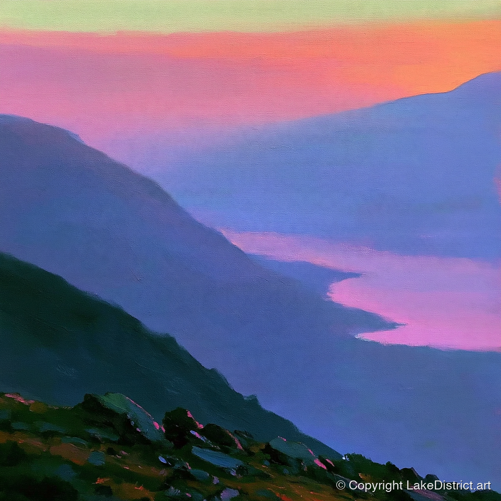 Vivid Sunset Over the Fells - lake district fell art print and canvas by Edmund Thatcher A.I