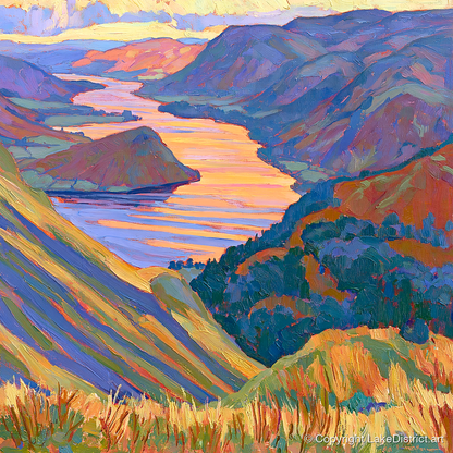 Vivid Sunset Over Ullswater - lake district lake art print and canvas by Celia Harding A.I
