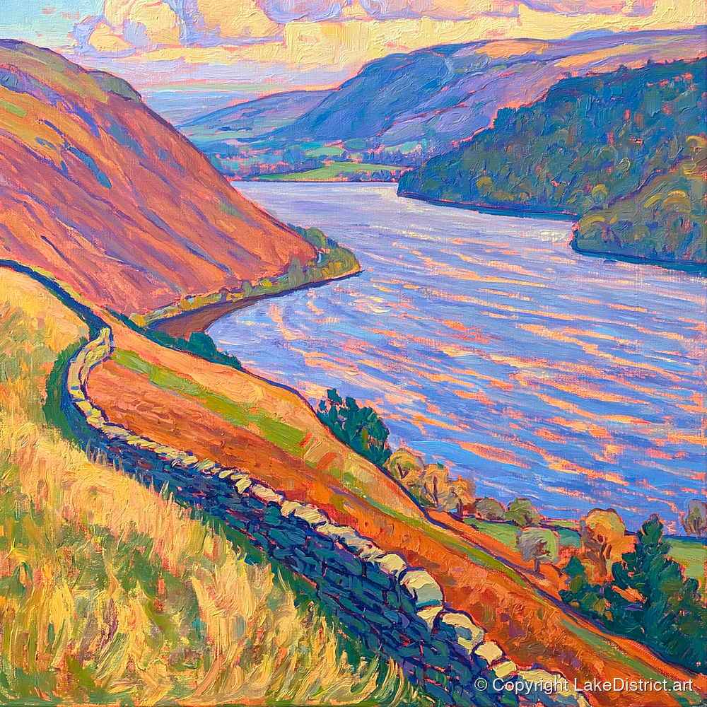 Vivid Ullswater Above Pooley Bridge - lake district village art print and canvas by Celia Harding A.I