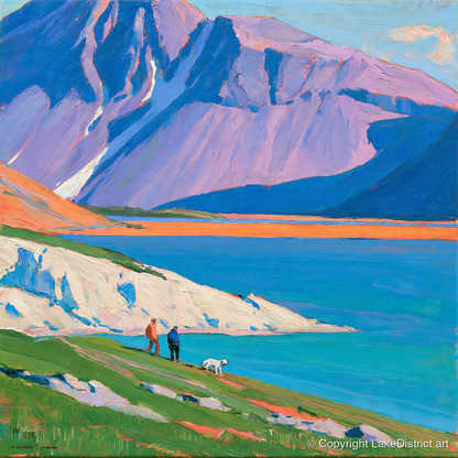 Vivid Wast Water Dog Walk - gifts for dog walkers art print and canvas by Marshall Davies A.I