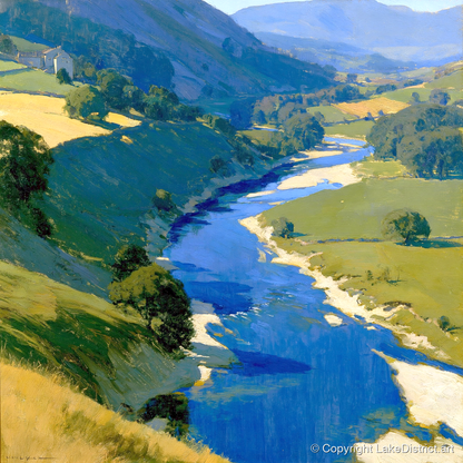 Vivid Winding River Valley - lake district waterfall art print and canvas by Percival Kent A.I